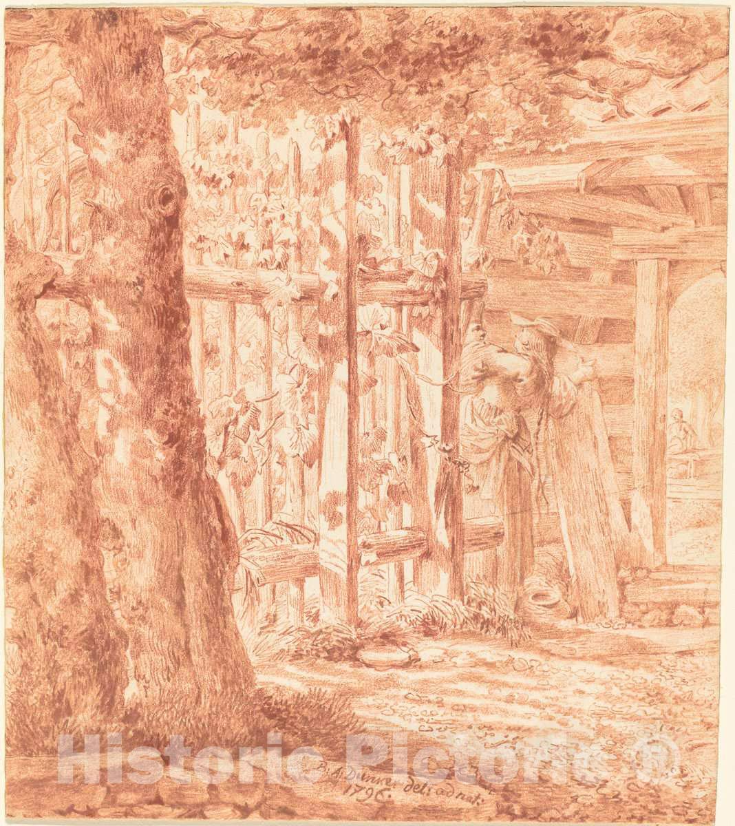 Balthasar Anton Dunker 'Encounter by The Garden Fence' 1796 Art Print - 39x44 Inch Historic Wall Decor - Perfect for Living Room, Bedroom & Office Art Display
