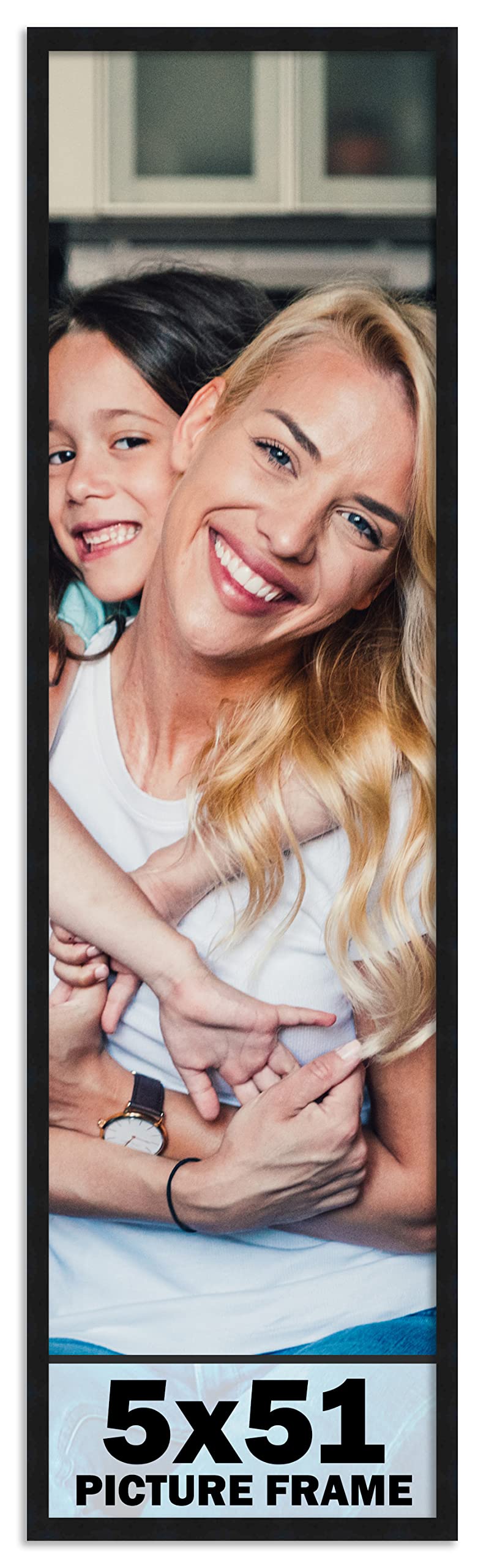 5x51 Inch Black Wood Picture Frame - Modern Photo Frame with UV Acrylic Shatter Guard & Acid-Free Backing - Wall Display for Family Photos, Living Room, Bedroom Decor - Includes Hanging Hardware (No Mat Included)