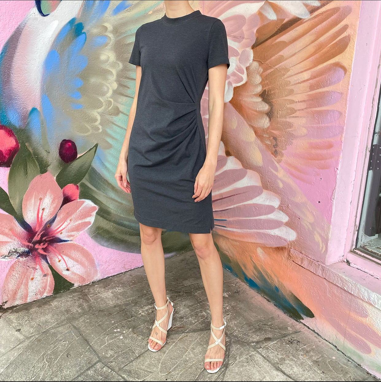Brunello Cucinelli Grey Jersey Short Sleeve Dress for Women - Size S / 6 - Perfect for Summer Outings, Office Wear & Casual Elegance