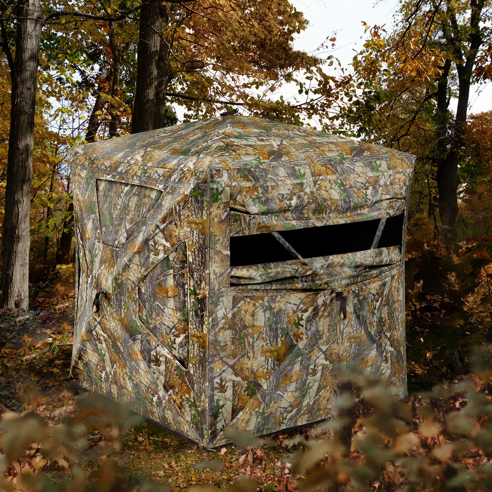 TIDEWE 270° See Through Hunting Blind with Silent Magnetic Door & Sliding Windows - 2-3 Person Pop Up Ground Blind, 300D Camouflage Tent with Carrying Bag (Camouflage & Veil Rush) - Perfect for Deer Hunting, Wildlife Observation, and Outdoor Photography