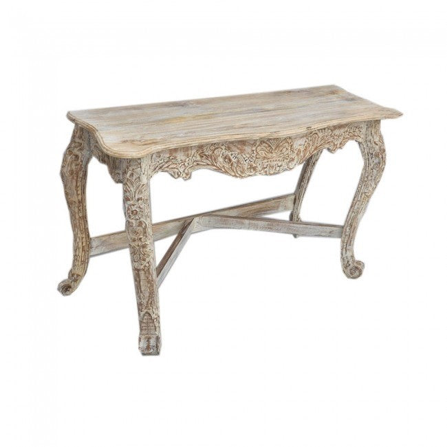 Hand Carved Distressed White Console Table - Entryway Hall Table for Farmhouse & Rustic Decor - Perfect for Foyers, Living Rooms & Dining Areas