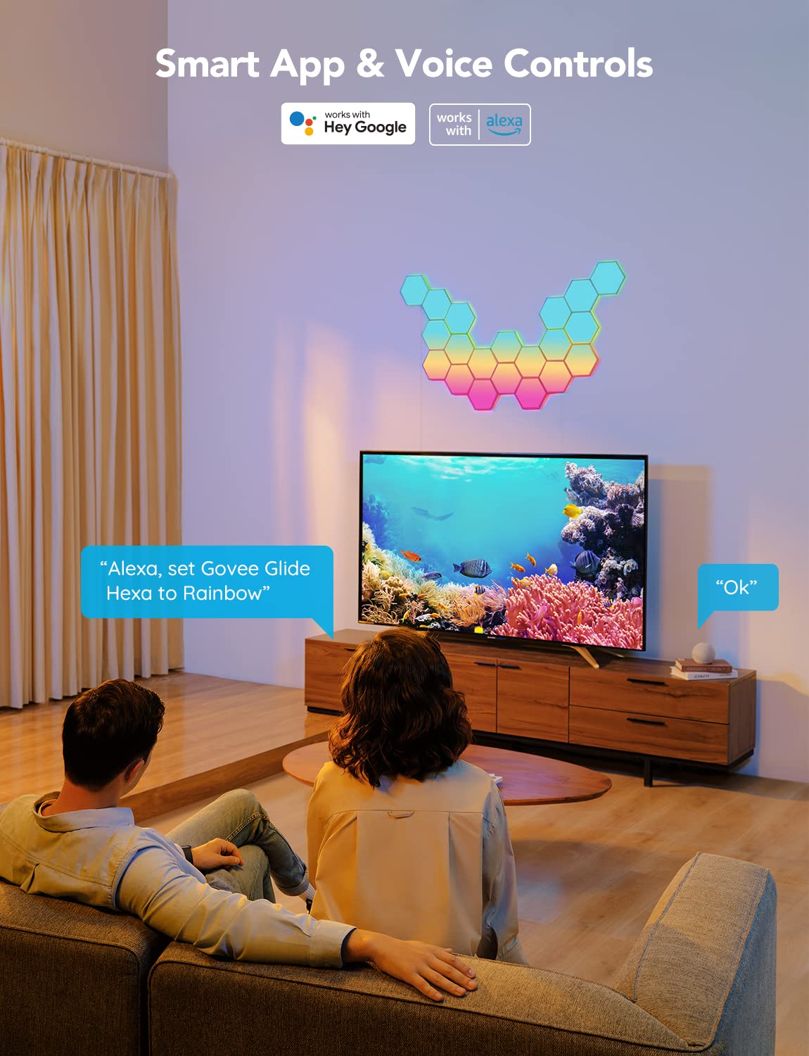 Govee Glide Hexa Panels - Smart Wi-Fi RGBIC Hexagon LED Wall Lights, 6 Music Sync Modes & 40 Scene Modes, Works with Alexa & Google Assistant - 10 Pack for Living Room, Bedroom, Gaming Room & Home Decor