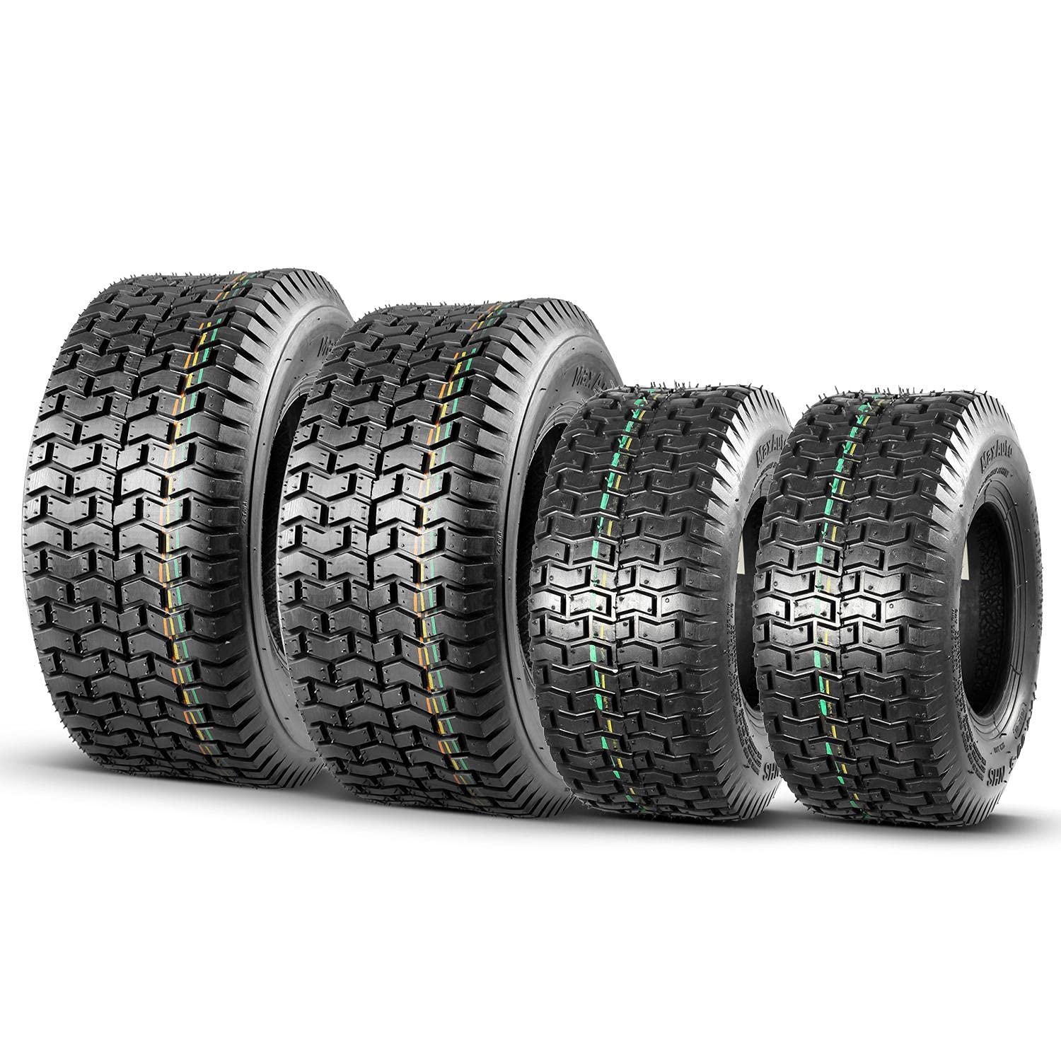 MaxAuto Set of 4 - 11x4.00-5 Front Lawn Mower Tires & 16x6.50-8 Rear Turf Tires, 4PR Tubeless - Compatible with Riding Mowers, Tractors, and Zero-Turn Mowers for Smooth Lawn Care