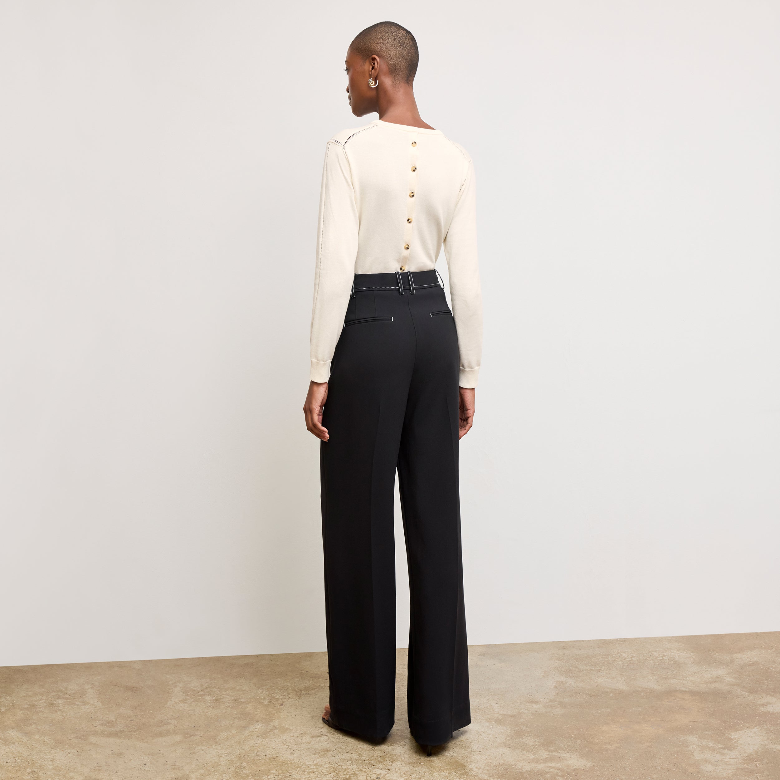 Bia Pleated Trousers for Women - High Waist Everyday Crepe Pants with Topstitch Detail - Comfortable Office Work Pants - Black - Perfect for Business Casual & Professional Wear