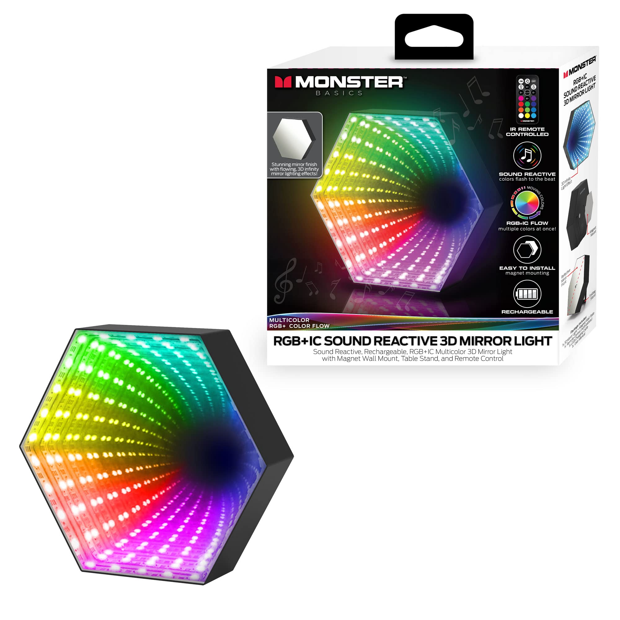 XTREME DIGITAL Rechargeable RGB Infinity Mirror Light - Sound Reactive LED Desk/Wall Light with 300 Color Settings & Magnetic Mount | Perfect for Gaming Room, Bedroom Decor & Party Lighting