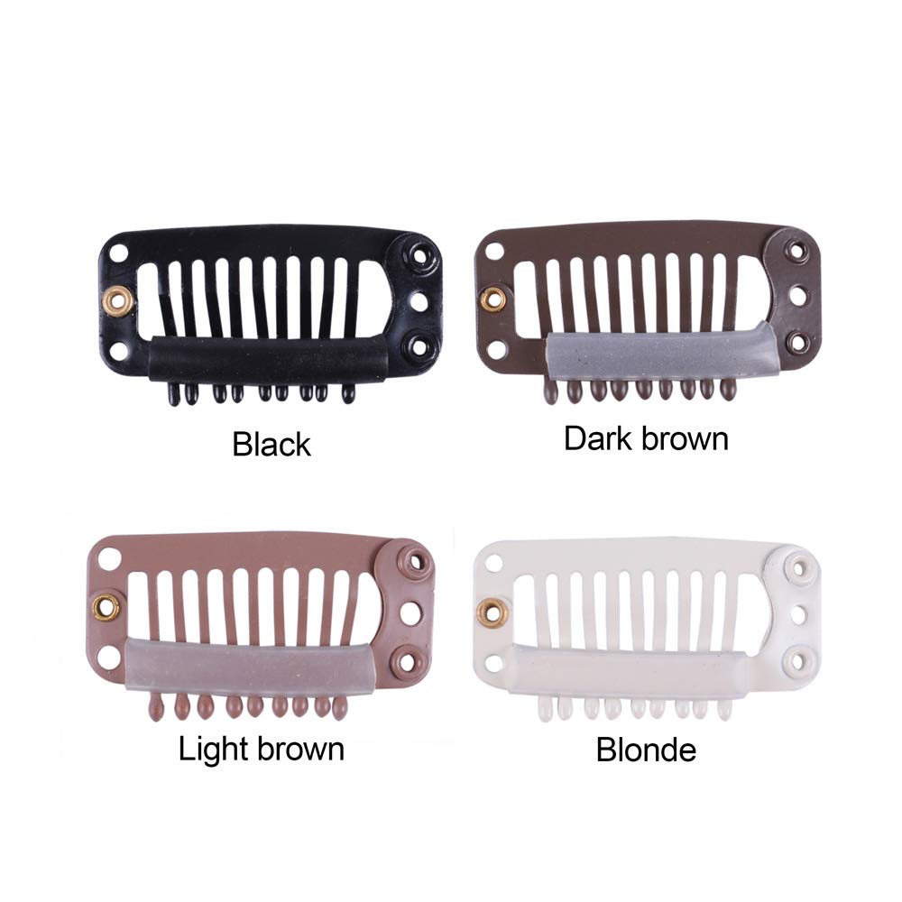 24 Pcs YANTAISIYU 32mm 9-Teeth Snap Wig Clips - Metal Hair Extensions Clips Comb for Wigs, Hairpieces & Extensions (Blonde) - Perfect for Styling, Volume Boost & Secure Hold