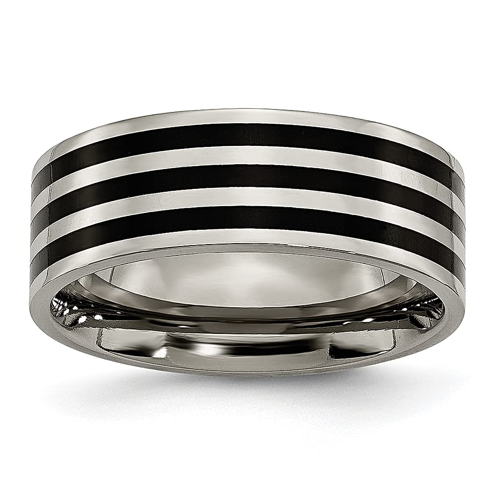 ICE CARATS Titanium Black Plated Striped 8mm Wedding Band Ring for Women - Durable & Hypoallergenic Jewelry Gift for Her - Perfect for Engagements, Anniversaries & Special Occasions