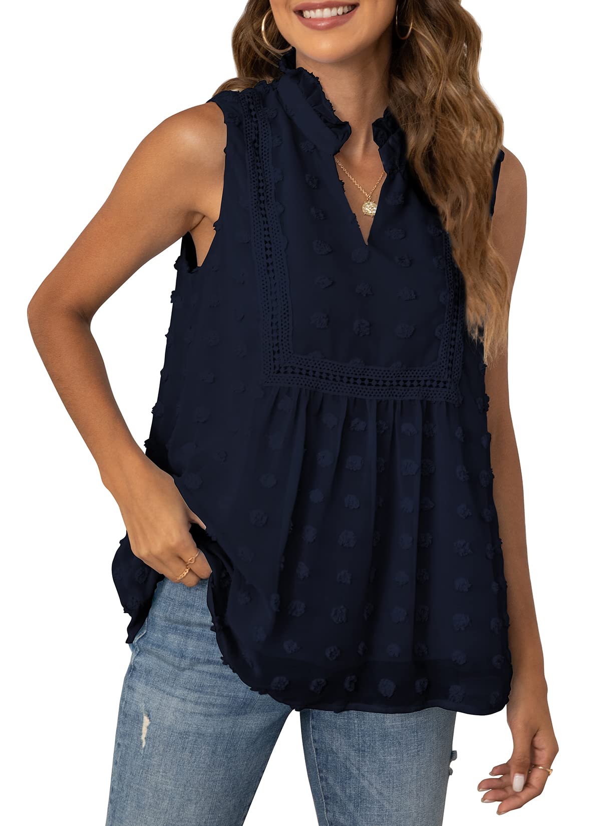VIISHOW Women's Summer Sleeveless V-Neck Chiffon Blouse - Elegant Casual Tank Top for Work, Date Night & Beach Outfits