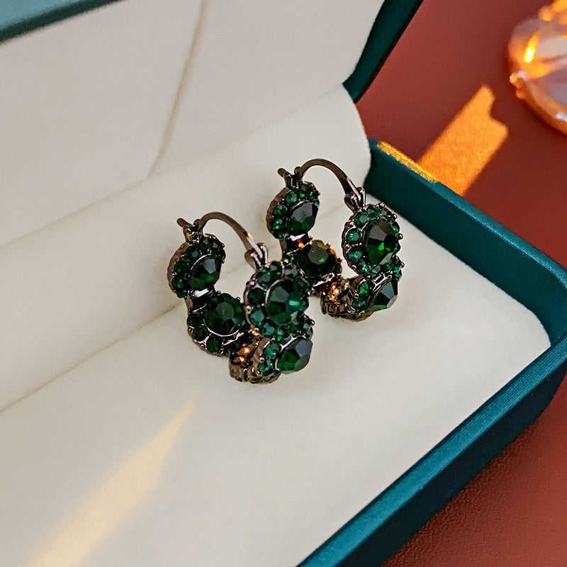 Sparkly Black Crystal Hoop Earrings for Women | 14K Gold Plated Fashion Jewelry Gift | Perfect for Parties, Weddings & Evening Events (Style A7487)