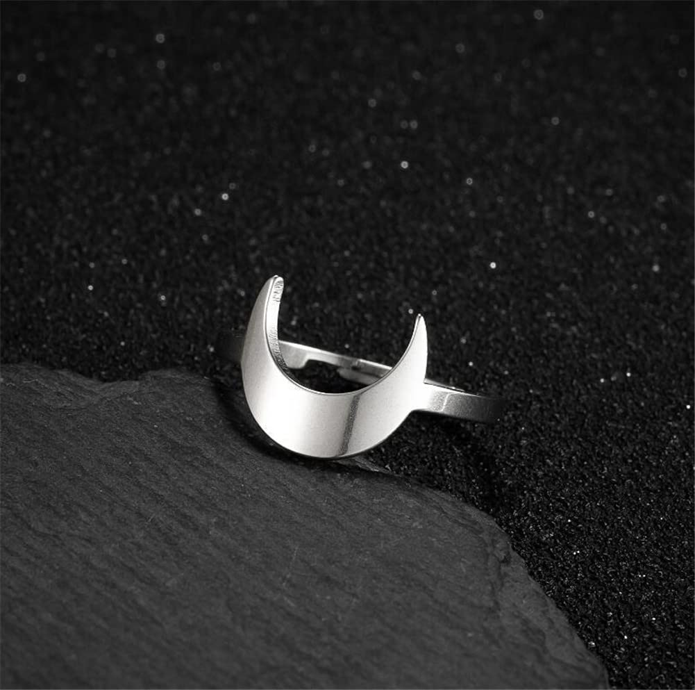 Stainless Steel Moon Crescent Rings for Women & Men - Open Geometric Hollow Half Moon Horn Couple Friendship Jewelry Set (2Pcs) - Perfect for Anniversary Gifts, Valentine's Day, and Matching Couple Accessories