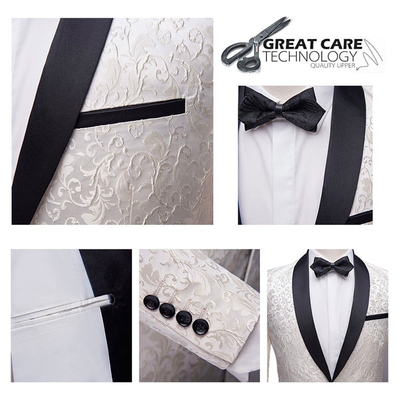 2 Piece Print Suit for Men - Slim Fit Paisley White Suit Set | Formal & Wedding Attire | Business & Special Occasion Outfit