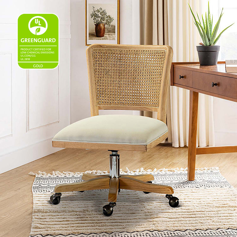 Blanca Cane Task Vanity Table Chair - Elegant White Accent Chair for Dressing Room, Bedroom, or Makeup Station - Perfect for Vanity, Desk, or Lounge Area