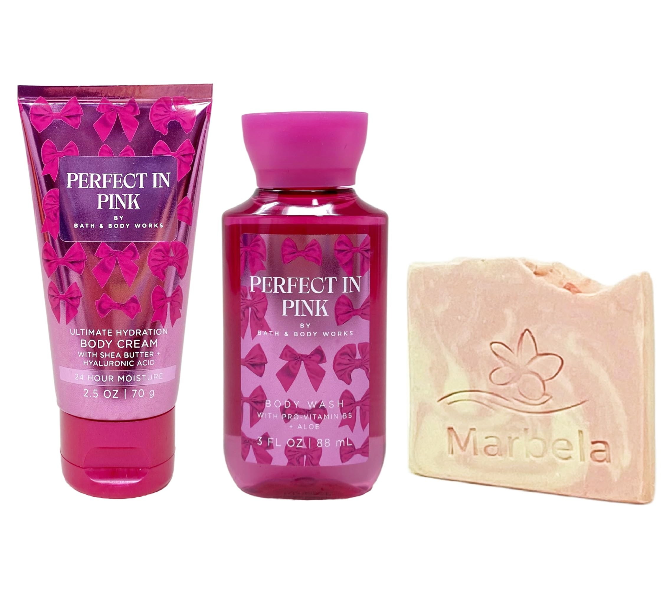 Bath & Body Works Perfect In Pink Mini Body Cream & Body Wash Travel Set with Free Himalayan Salt Soap Sample - Moisturizing & Refreshing for On-The-Go Skincare