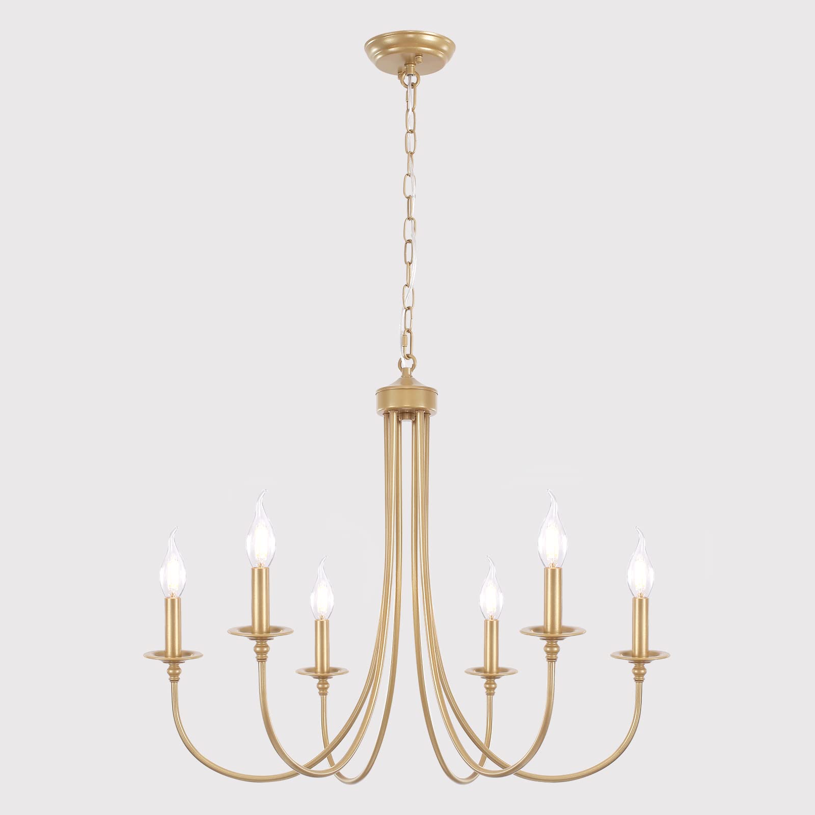 ALISADABOY Gold Farmhouse Chandelier - Modern 6-Light Candlestick Pendant Lighting Fixture for Dining Room, Kitchen, Living Room, Bedroom, Foyer & Entryway - Perfect for Rustic, Industrial & Farmhouse Style Decor
