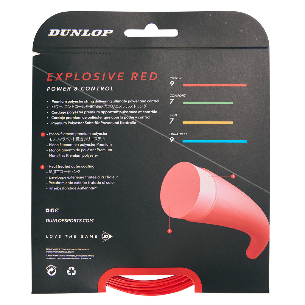 Dunlop Explosive Red 17/1.25 Tennis String - High Performance Synthetic Gut for Tennis Rackets | Perfect for Competitive Play & Training Sessions