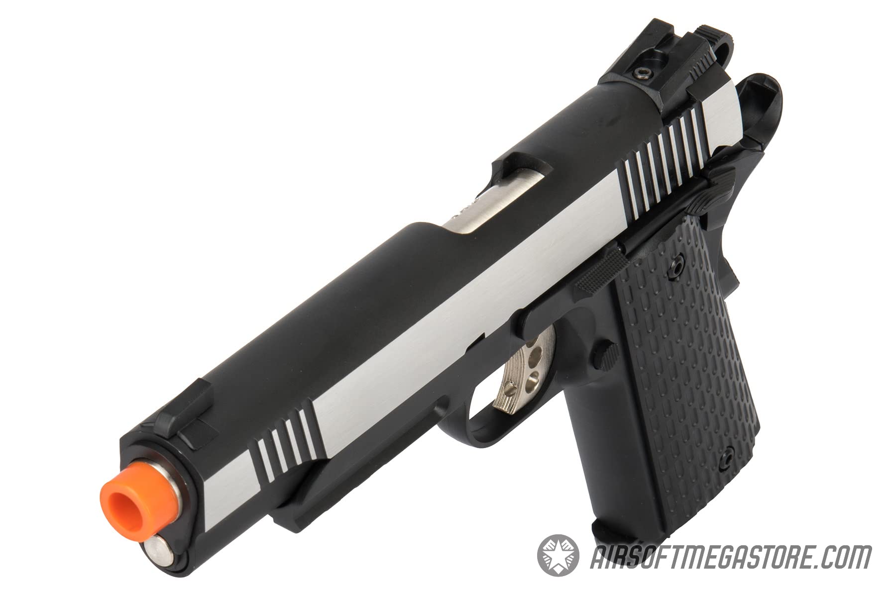 Full Metal R28 1911 Desert Warrior GBB Airsoft Pistol - Black/Silver Tactical Airsoft Gun for Military Simulation & Target Shooting