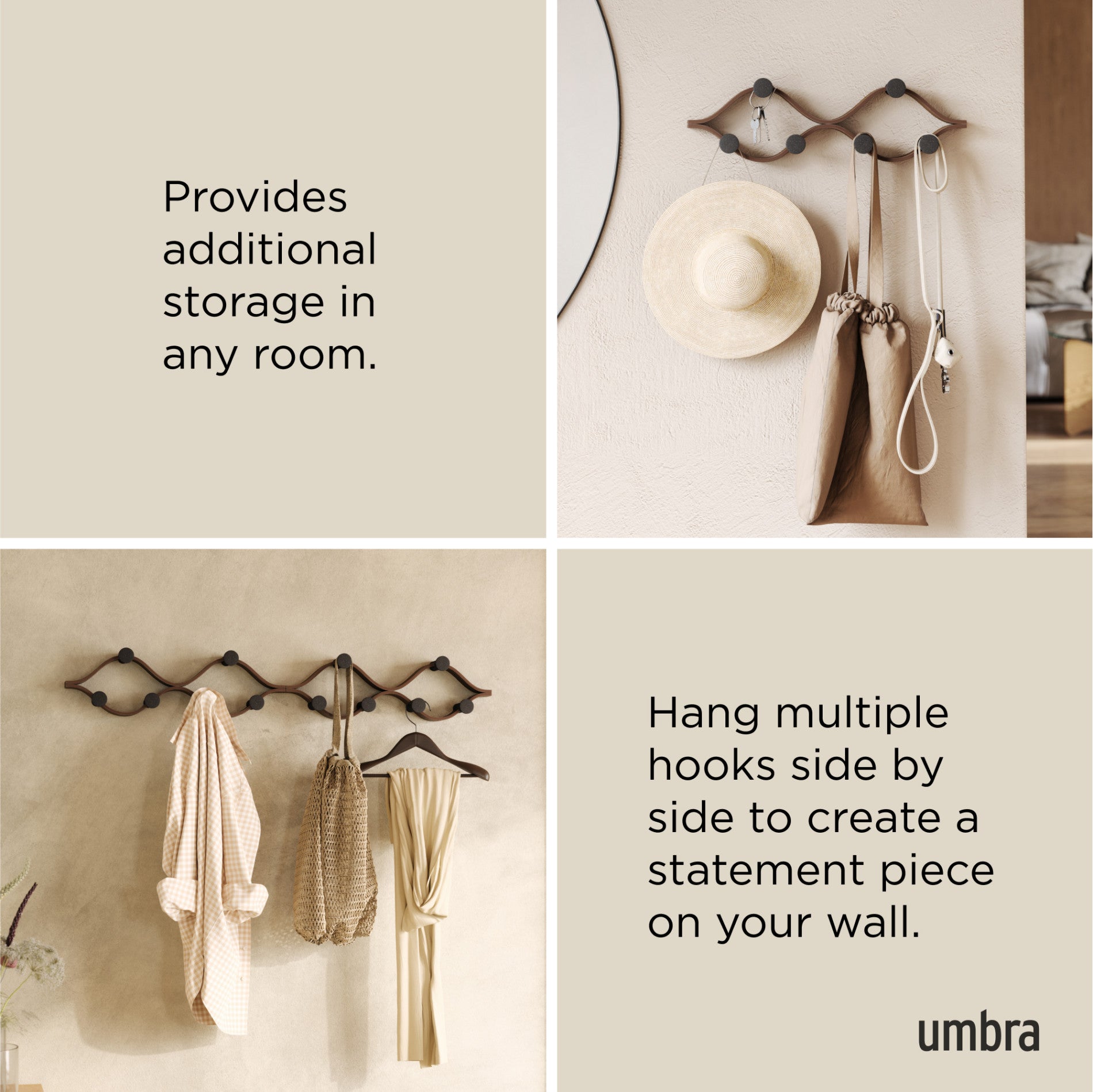 Montage 6 Wall Hook - Heavy Duty Stainless Steel Hooks for Hanging Coats, Hats & Keys - Perfect for Entryway, Garage & Bathroom Organization