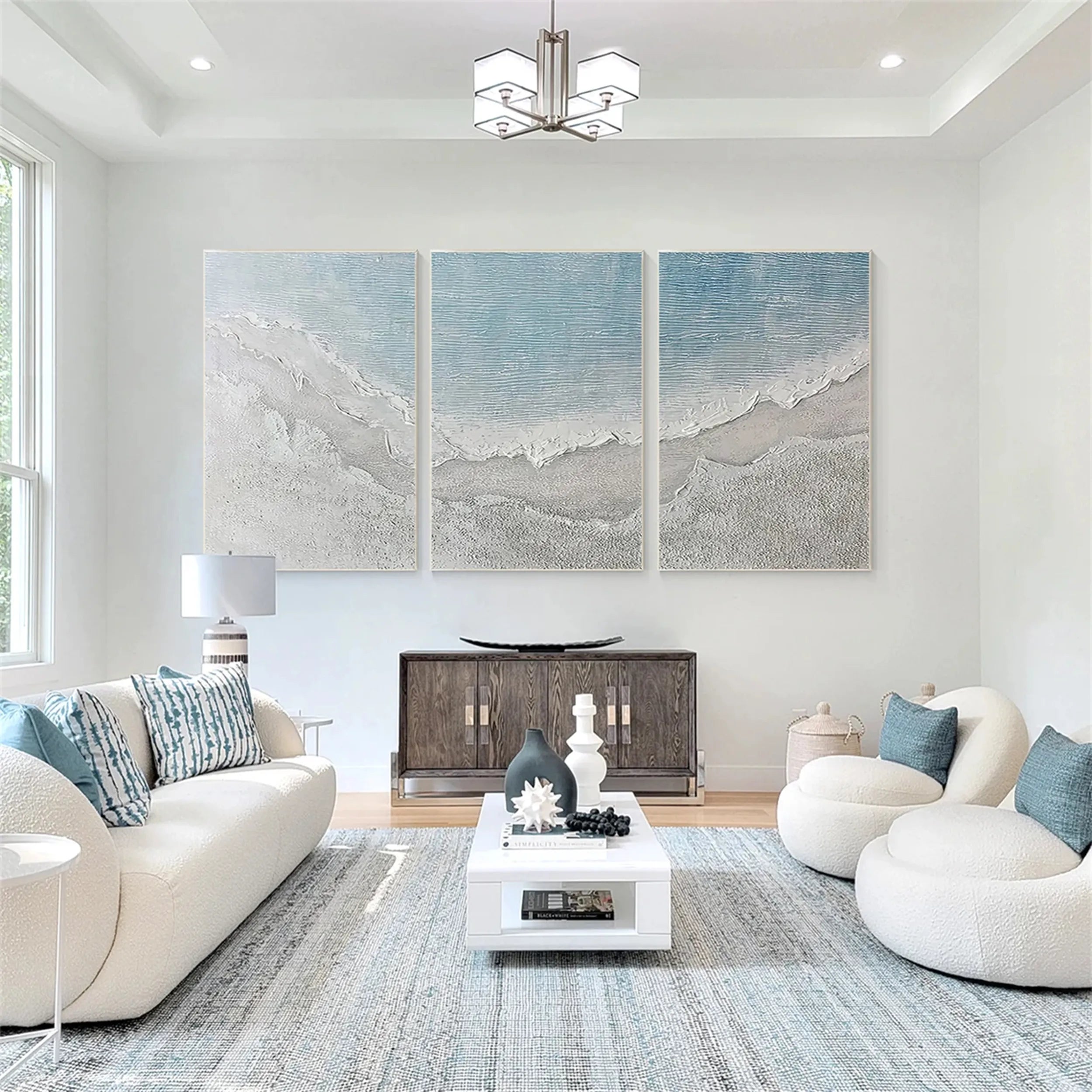 Ocean and Sky Wall Art - Set of 3 Canvas Paintings (OS 151) for Living Room, Bedroom & Office Decor