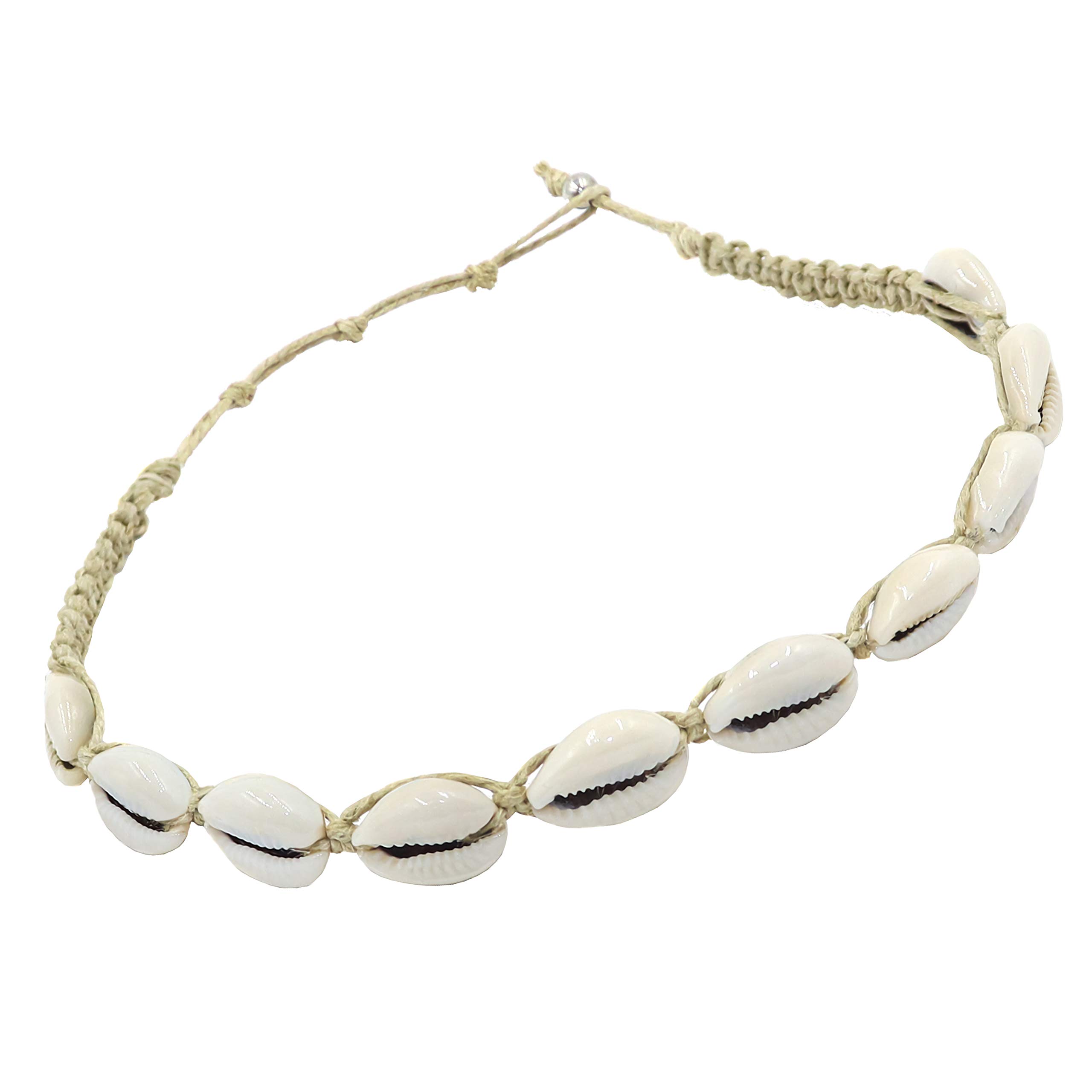 Fablinks White Chip Puka Shell Choker Necklace for Women | Hawaiian Beach Jewelry | VSCO Seashell Necklace for Teen Girls | Hemp Cowrie Shell Necklace | Perfect for Summer Vacations, Beach Parties and Boho Fashion Accessories