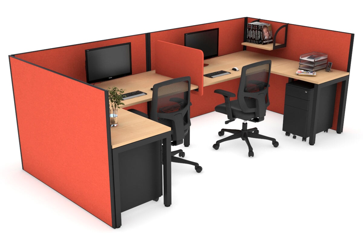 Quadro Square Legs 2-Person Corner Workstation - U-Shaped Office Desk with Black Frame [1400L x 1800W with Cable Management] - Perfect for Home Office, Shared Workspaces & Collaborative Environments