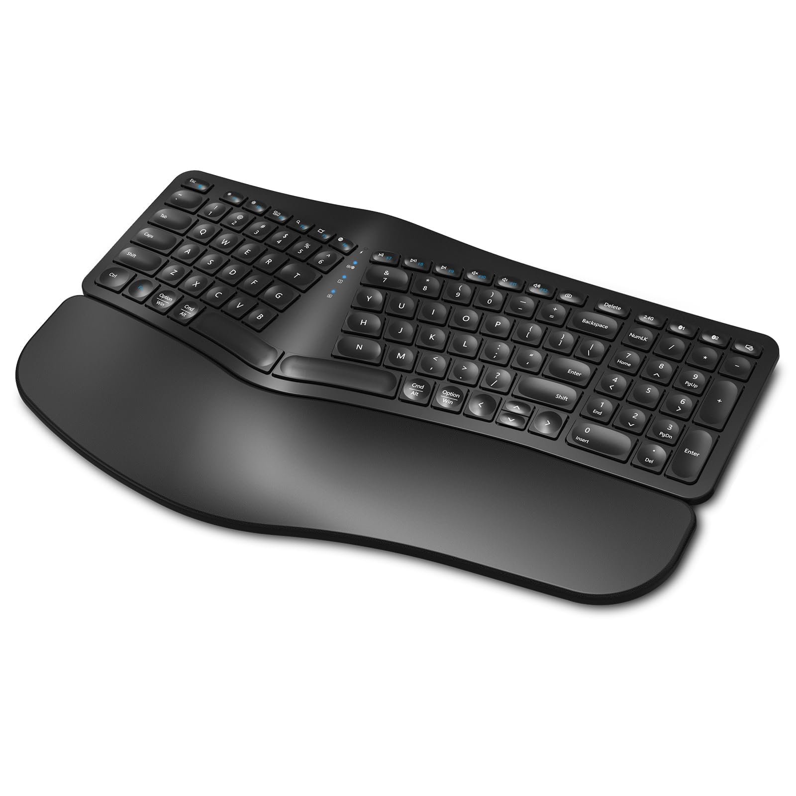 Ergonomic Wireless Keyboard - Rechargeable Bluetooth & 2.4G Split Keyboard with Cushioned Wrist Rest for Windows Mac Android iOS - Multi-Device Comfort Typing for Office, Gaming & Home Use