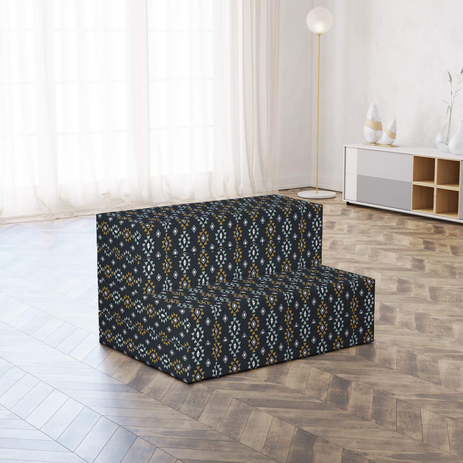 Ambesonne Geometric Foldable Mattress - Tribal Rhombus and Triangle Design, 74.8