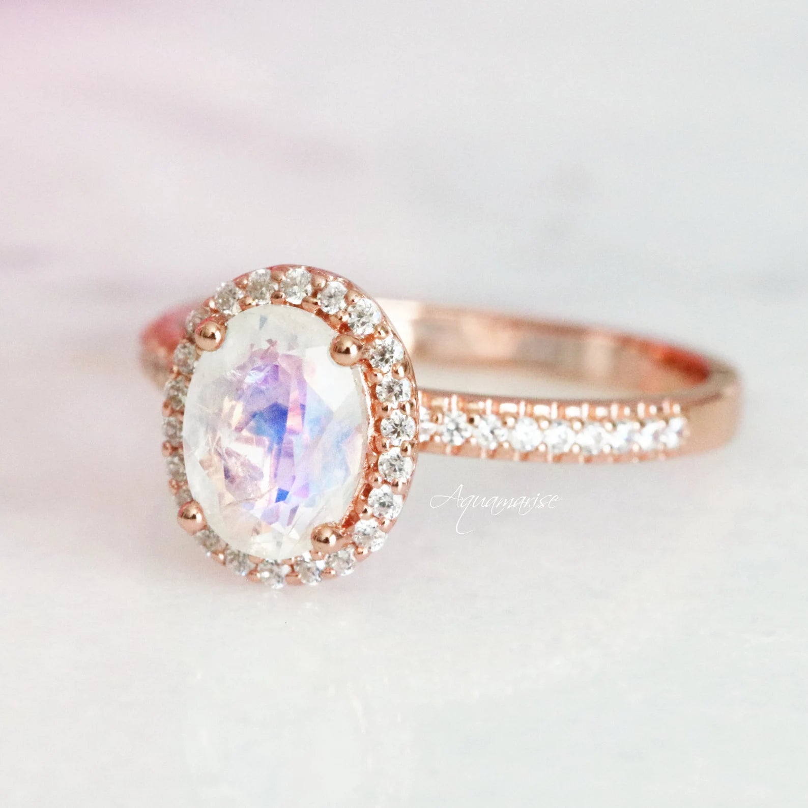 14K Solid Rose Gold Iris Moonstone Engagement Ring - Perfect for Proposals, Weddings & Anniversary Gifts