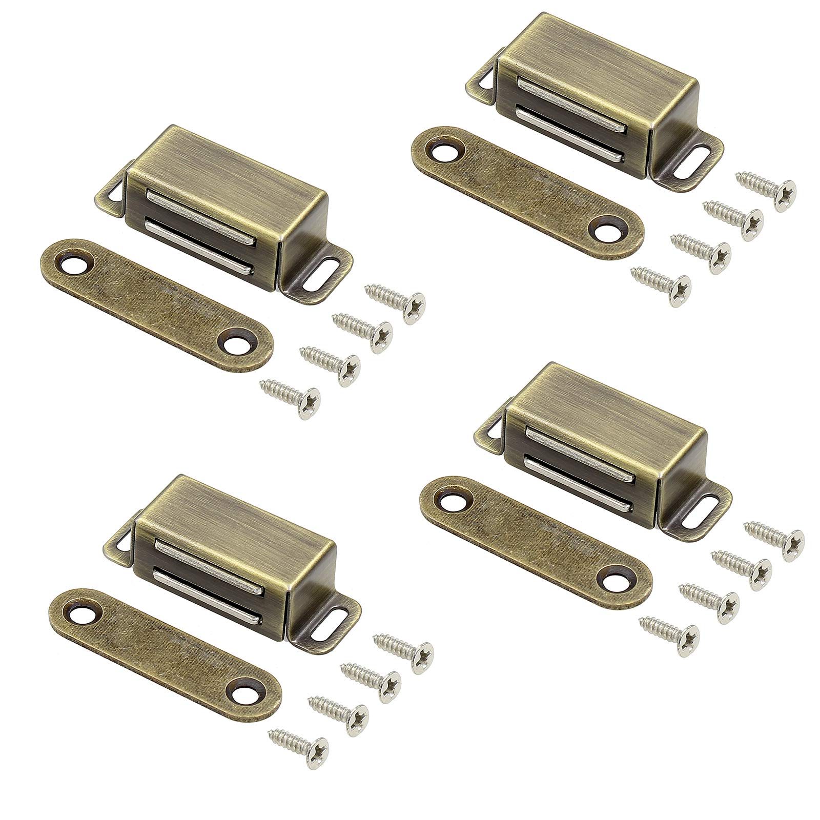 4 Pack Heavy Duty Magnetic Cabinet Latches - 10 lbs Stainless Steel Magnet Door Catch for Cabinets, Shutters, Closets & Furniture - Bronze Finish for Home, Office & RV Organization