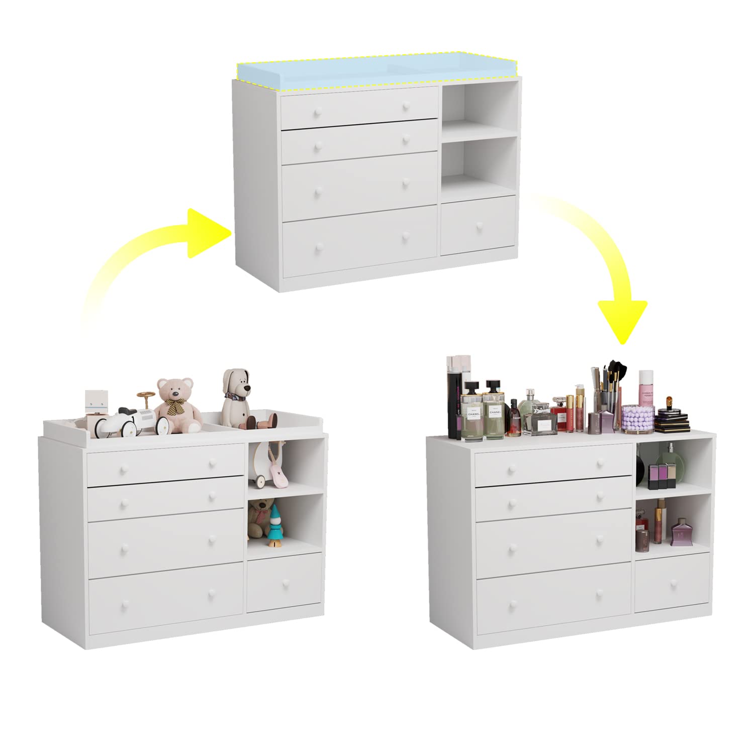 AIEGLE White 5-Drawer Baby Dresser with Storage Shelves - 47.6