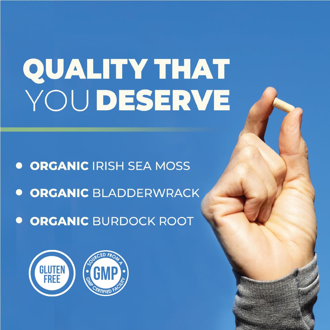 Organic Irish Sea Moss Capsules with Burdock Root & Bladderwrack Powder - 1300mg Thyroid & Immune Support Complex (90 Veggie Pills, 45-Day Supply) | Rich in Iodine for Energy, Metabolism & Detox | Perfect for Daily Wellness & Holistic Health Routines