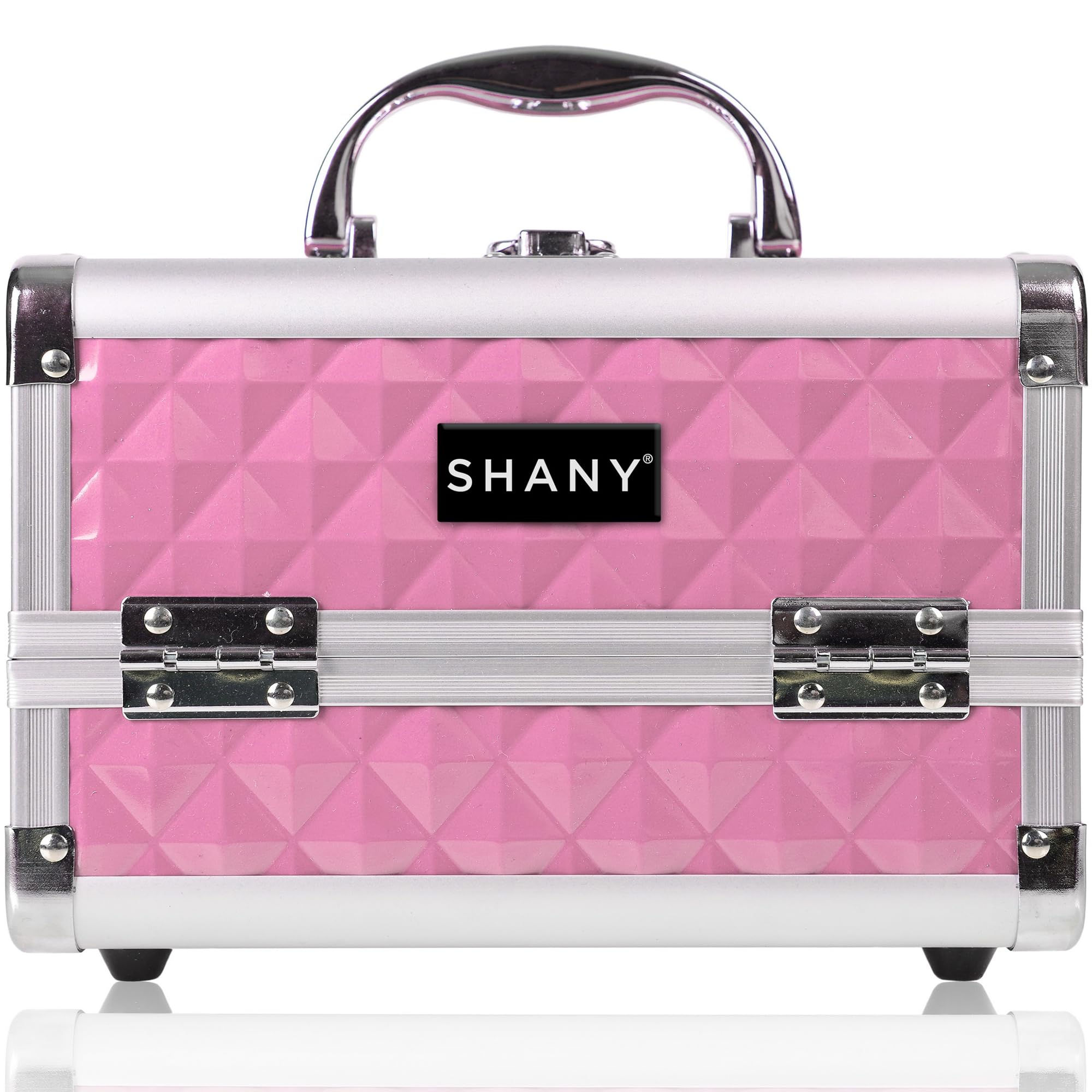 SHANY Chic Portable Makeup Train Case with Lock - 3-Tier Cosmetic Organizer, Jewelry Storage & Built-in Mirror | Travel-Friendly Beauty Case for Professional Makeup Artists & Home Use (Polite Pink)
