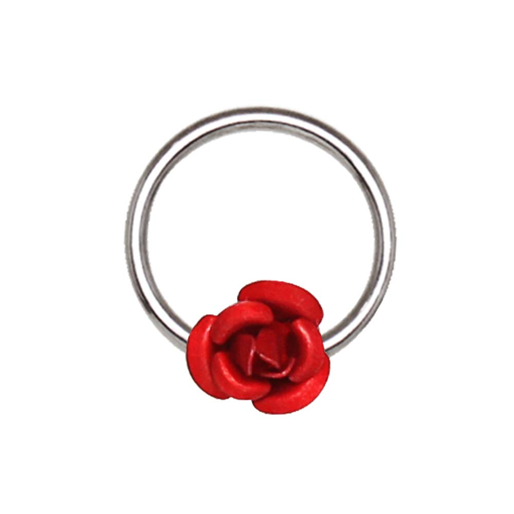 16G Red Rose Snap-in Captive Bead Ring - 316L Surgical Steel Body Jewelry for Nose, Lip, Ear Piercing - Perfect for Everyday Wear & Special Occasions