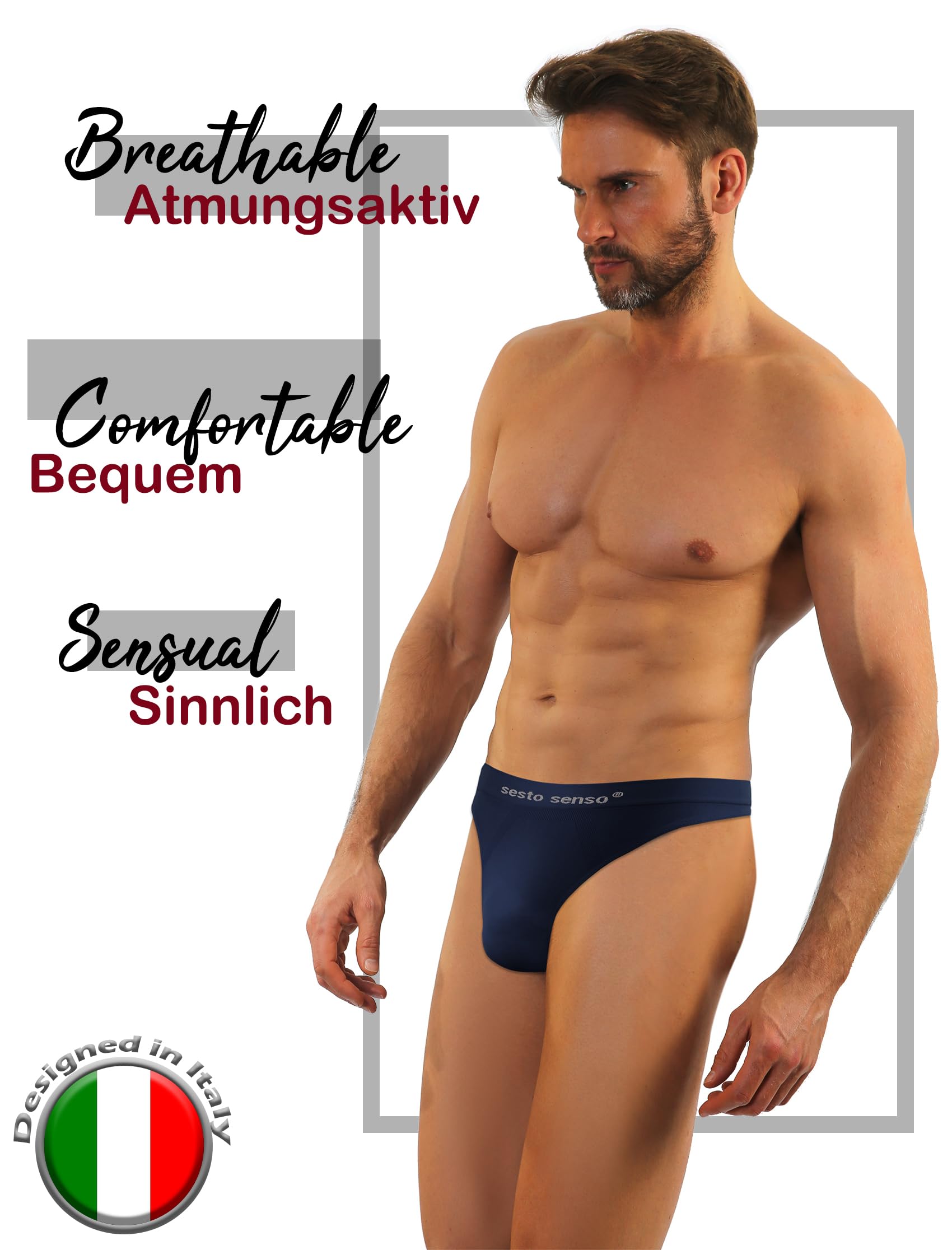 Sesto Senso Men's Seamless G-String Underwear - 3 Pack of Comfortable & Sexy Thongs for Daily Wear, Workout & Special Occasions