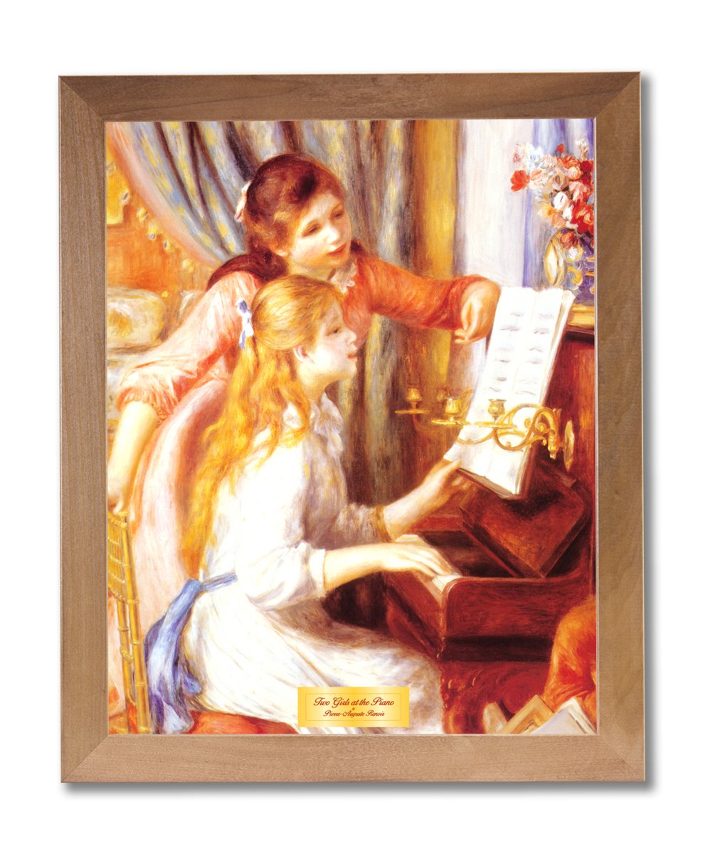 Renoir 'Two Girls at The Piano' Honey Framed Art Print - Premium Wall Decor for Living Room, Bedroom & Office