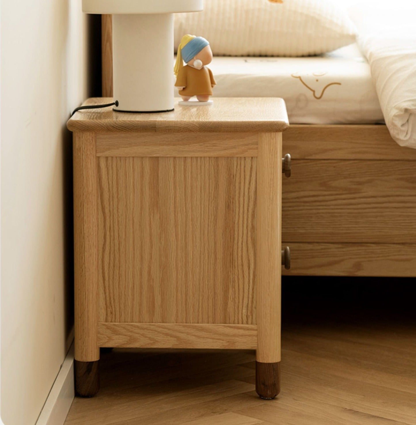 Solid Oak Wood Nightstand with Two Drawers - Bedside Table for Bedroom, Living Room, or Office Storage