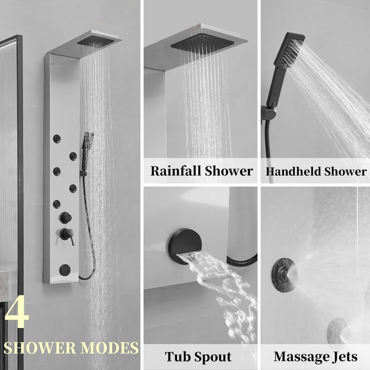 Premium Stainless Steel Shower Panel Tower System with Rainfall Shower Head, 5 Adjustable Body Jets, Handheld Spray & Tub Spout in Brushed Nickel - Perfect for Spa-Like Bathroom Upgrades & Luxury Home Renovations