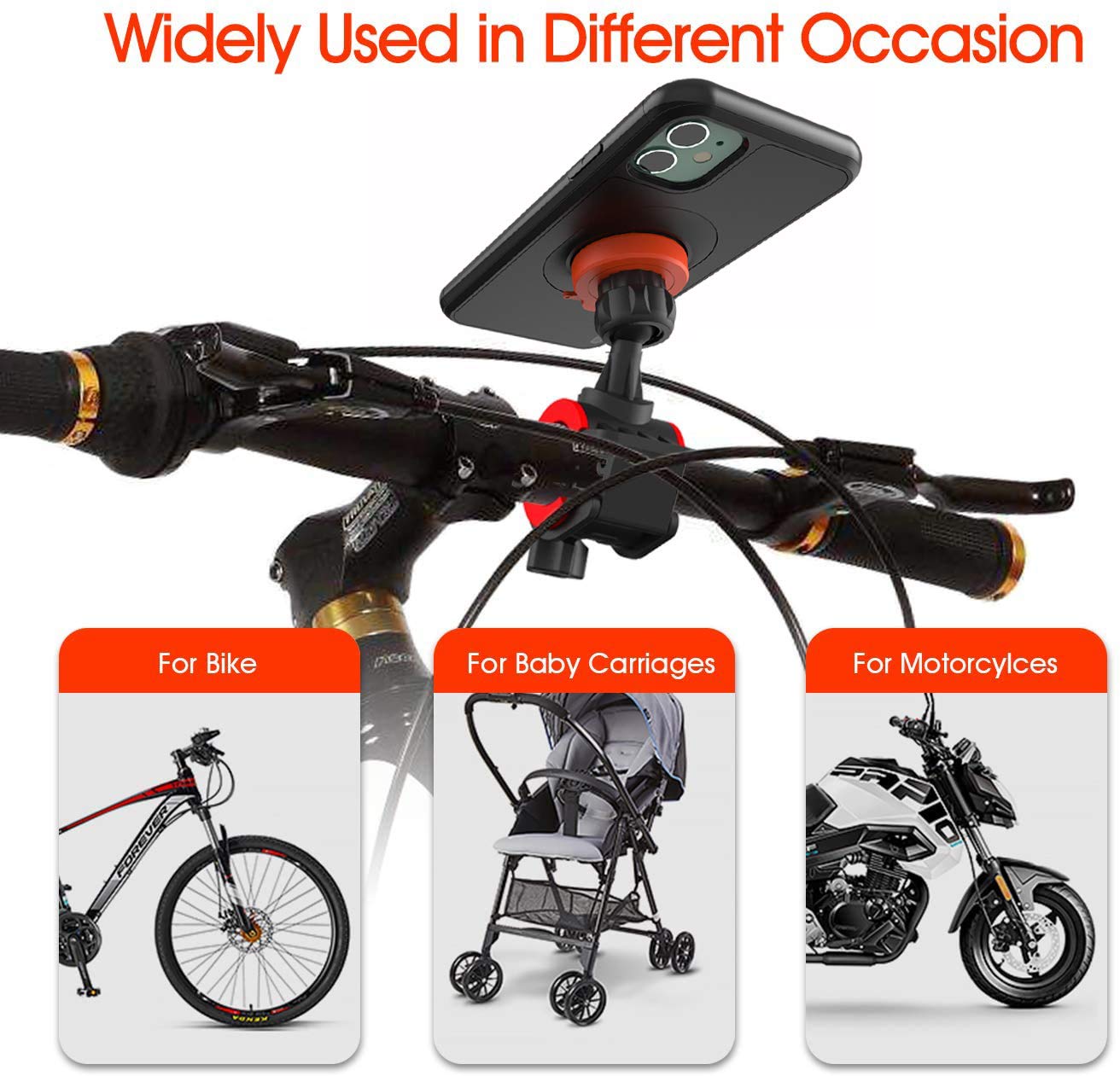 Shockproof 360° Rotatable Quick Release Bike Phone Mount Holder for iPhone 11 Pro - Compatible with Bicycle, Mountain Bike, Road Bike, MTB, eBike Handlebars - Perfect for Cycling, Commuting & Outdoor Adventures