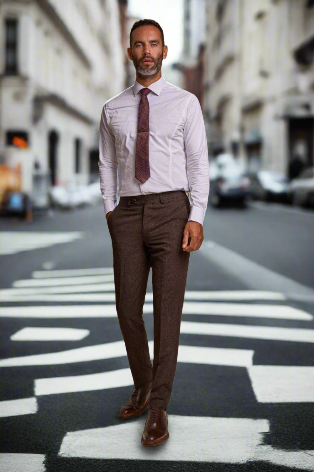 Cavani Caridi Men's Brown Tweed Trousers - Classic Slim Fit Dress Pants for Business, Office & Formal Occasions