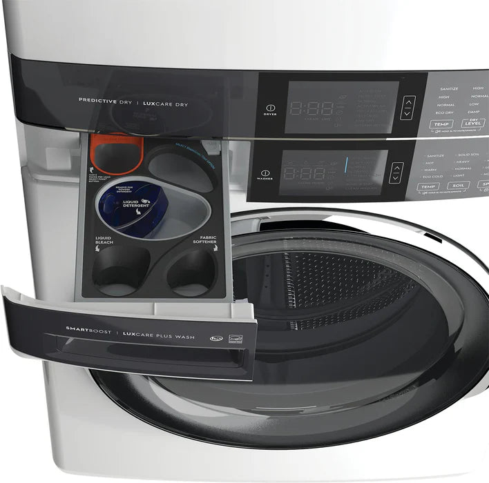 Electrolux ELTE760CAW 5.2 Cu. Ft. Front Load Washer & 8 Cu. Ft. Electric Dryer Laundry Tower in White - Perfect for Small Spaces & Energy-Efficient Home Laundry