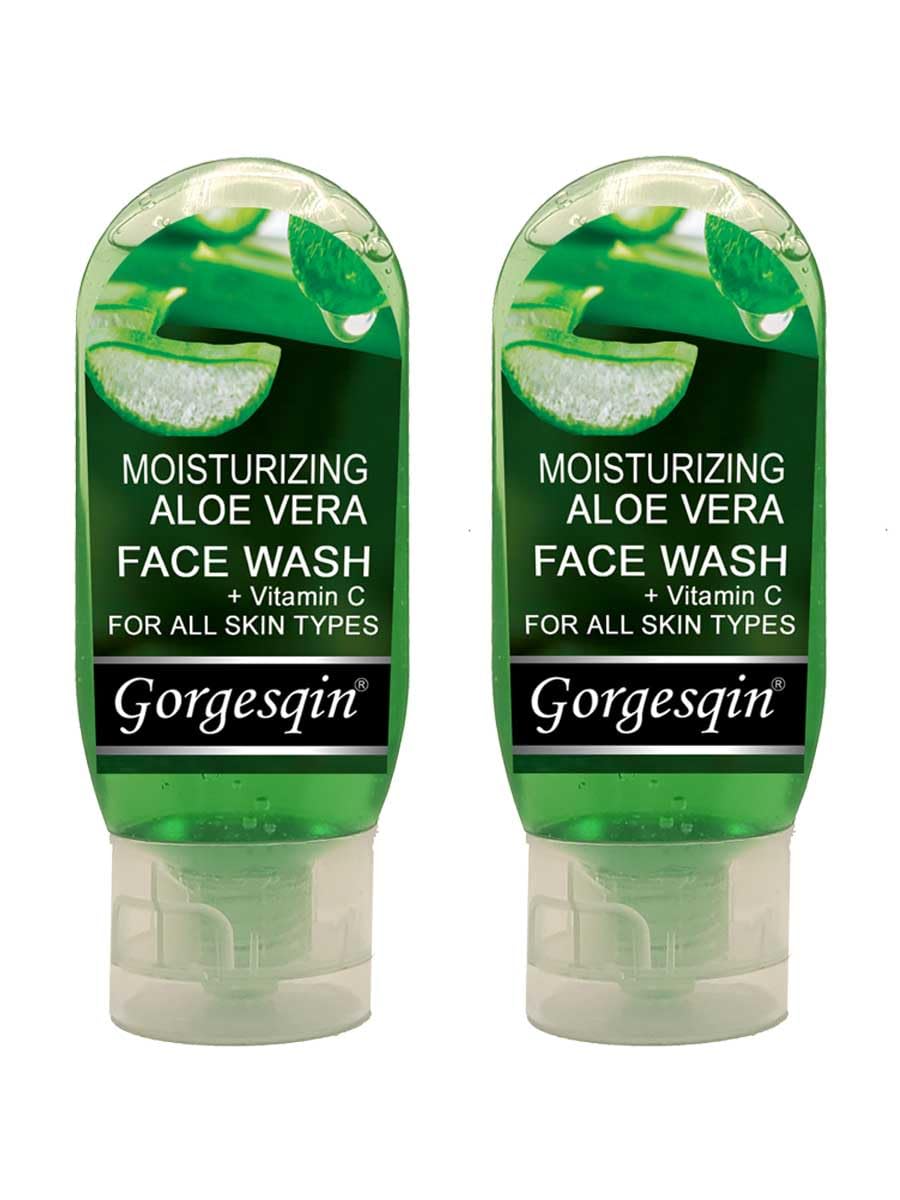 Gorgesqin Moisturizing & Nourishing Aloe Vera Face Wash - 100ml x 2 (200ml Total) - Gentle Cleanser for Dry & Sensitive Skin - Perfect for Daily Skincare Routine & Travel