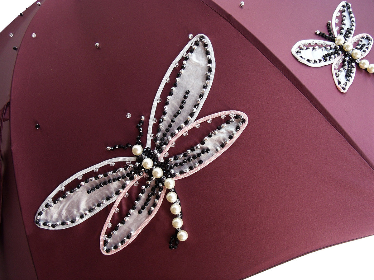 Handmade Women's Umbrella with Embroidered Dragonflies - Elegant Rain Protection for Outdoor Events, Weddings & Fashion Accessories