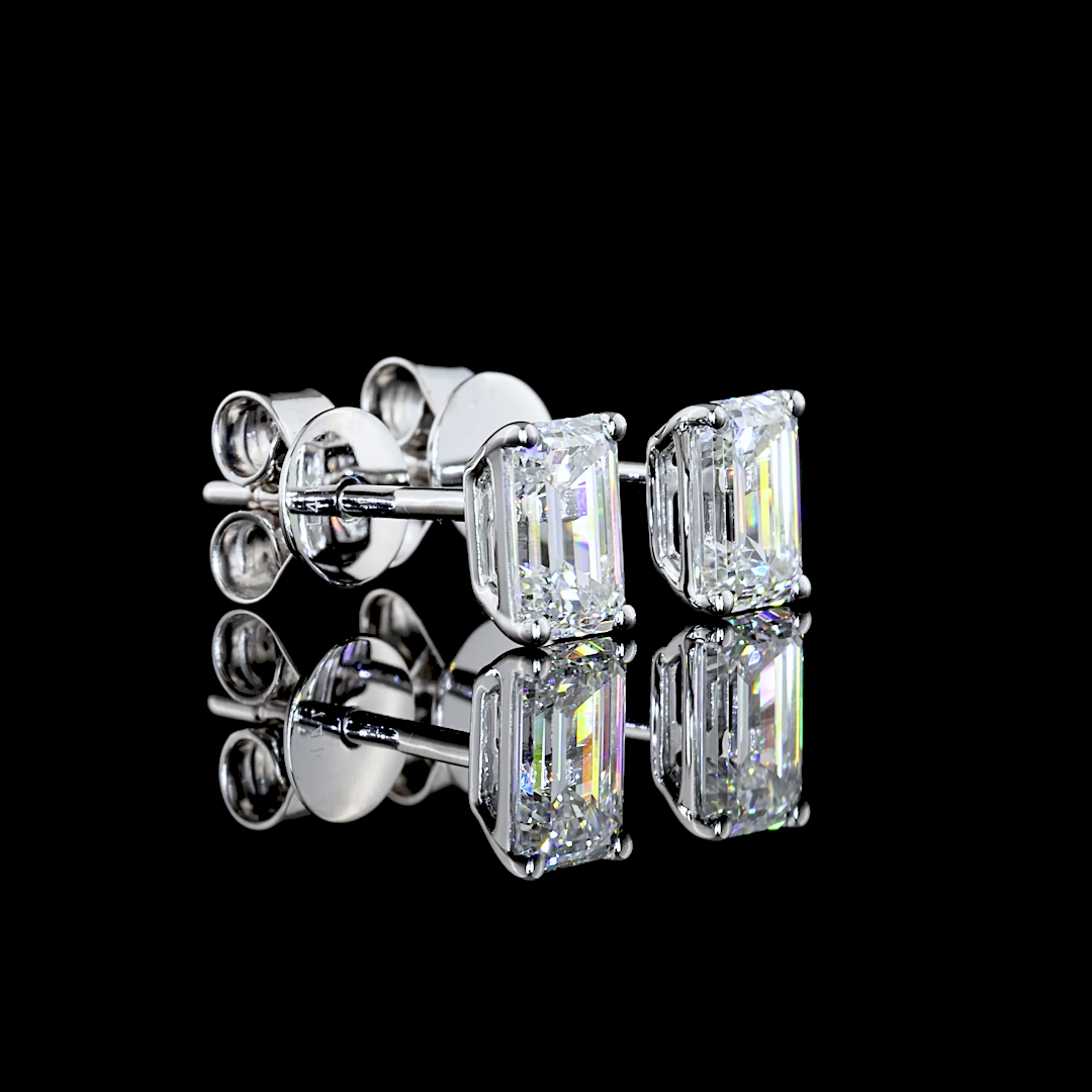 1.06 Carat Lab Grown Emerald E VS1 Diamond Stud Earrings in 14K White Gold - Perfect for Weddings, Anniversaries & Special Occasions