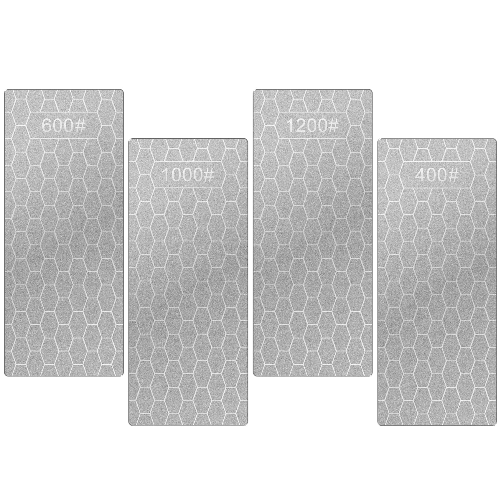 4 Piece Diamond Sharpening Stone Set - 400/600/1000/1200 Grit Whetstone with Honeycomb Surface & Non-Slip Base - Professional Knife Sharpener for Kitchen, Hunting, Camping & Outdoor Tools - Perfect for Sharpening Dull Knives, Scissors & Chisels