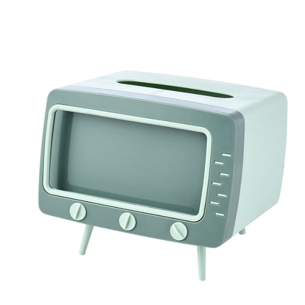 2-in-1 TV Tissue Box & Phone Holder - Green Desktop Paper Dispenser Organizer with Storage for Home, Office, and Car Use