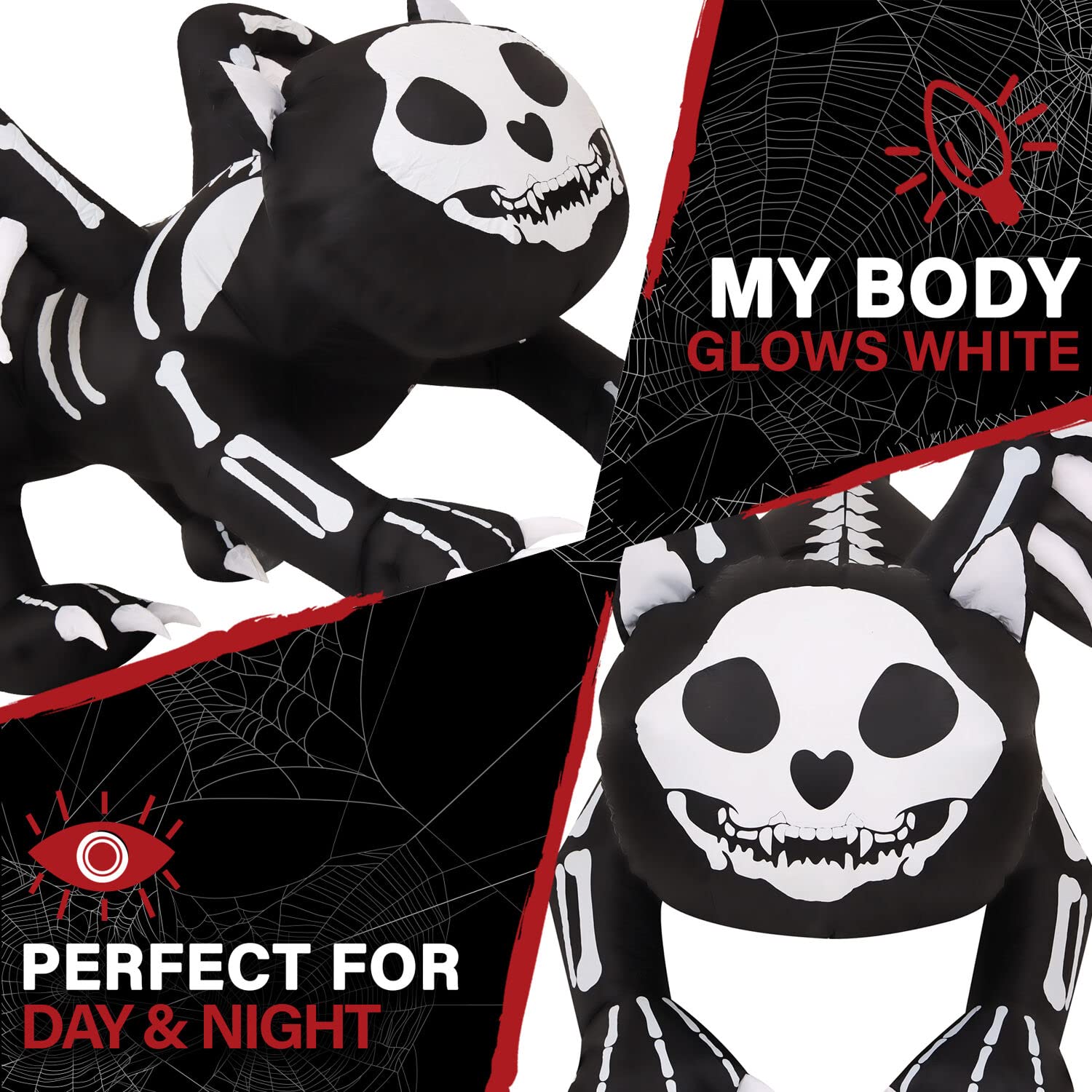 Haunted Hill Farm 5.9-Ft Wide Glowing Skeleton Cat Inflatable - Halloween Outdoor Decor with LED Lights for Yard, Patio & Garden - Spooky Giant Holiday Decoration for Halloween Parties & Trick-or-Treat Displays