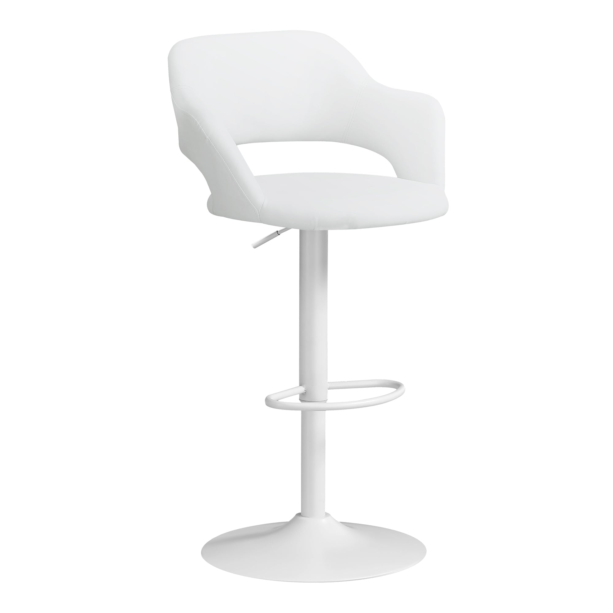 White Metal Hydraulic Lift Bar Stool - Adjustable Height Swivel Bar Chair for Kitchen Island, Home Bar & Dining Counter - Modern Industrial Style Stool for Pub, Restaurant & Office Use