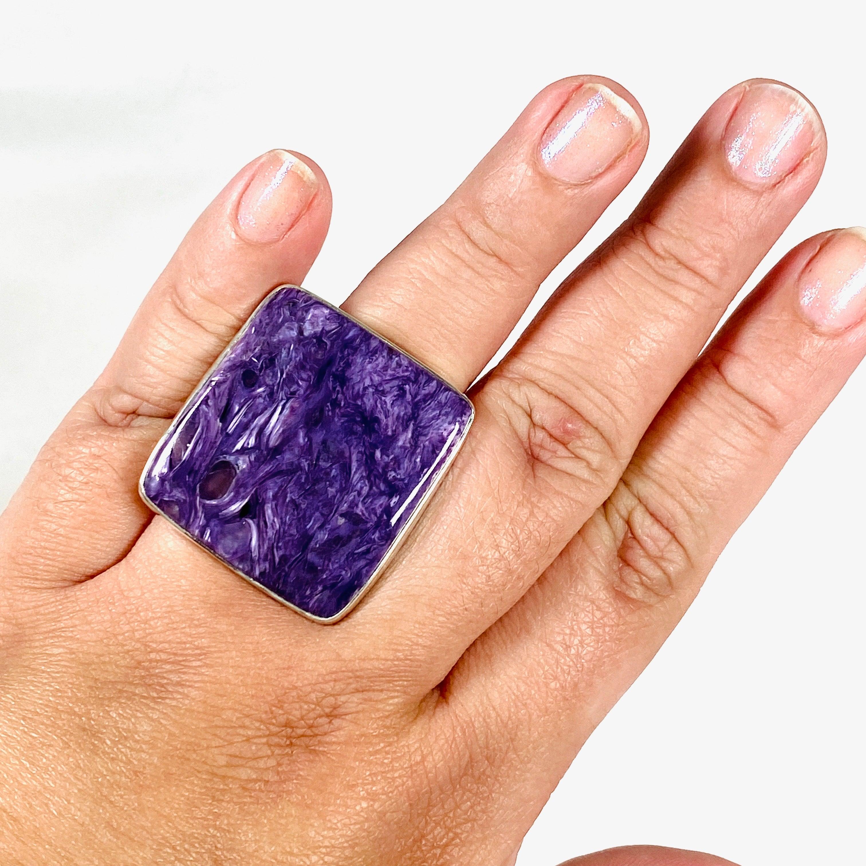 Charoite Square Ring Size 10 - Unique Purple Gemstone Jewelry for Women | Perfect for Gifts, Weddings & Special Occasions
