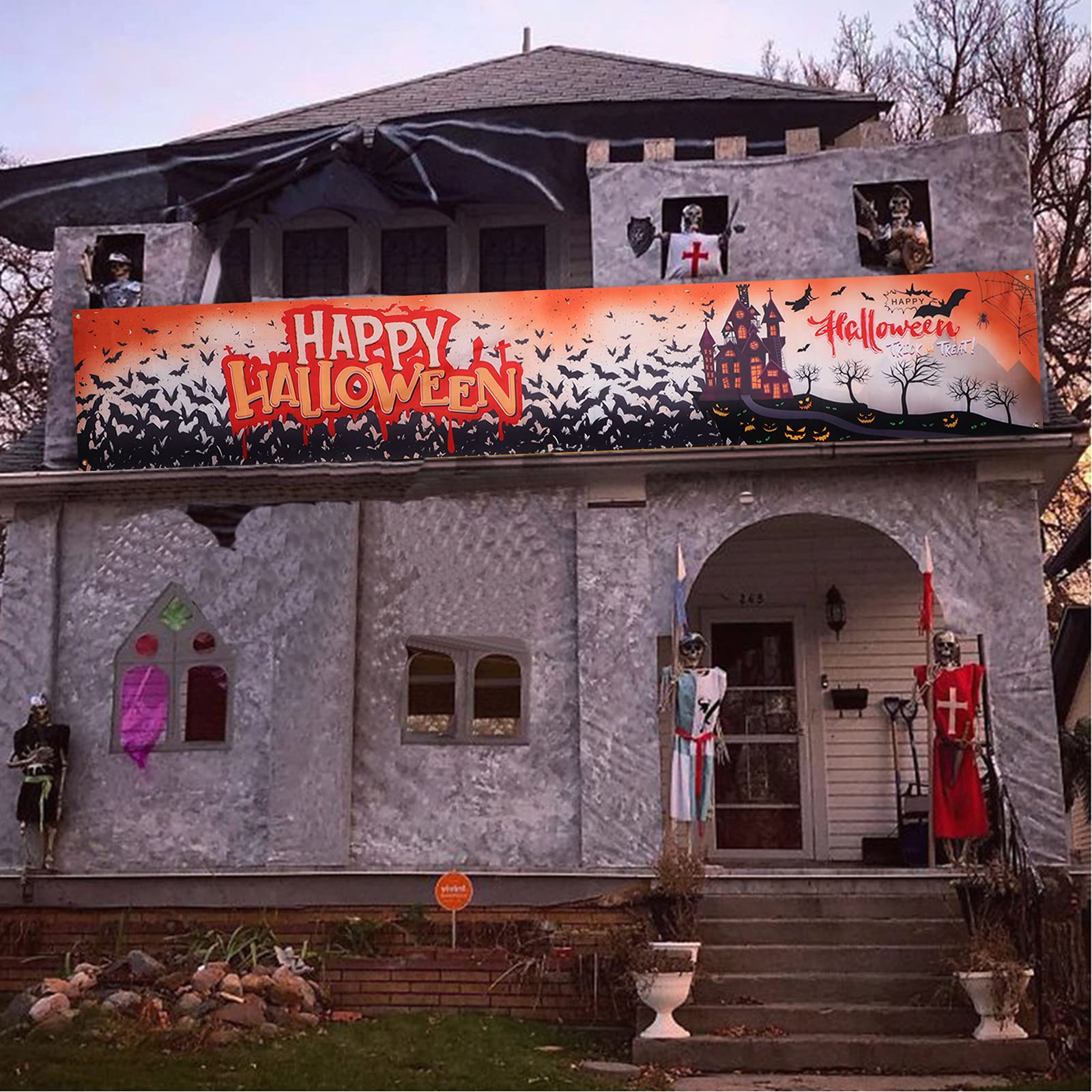 Large Happy Halloween Banner - Scary & Funny Halloween Party Decorations for Indoor & Outdoor Use - Perfect for Walls, Office, Yard, Fence & Gate - Great for Halloween Parties, Home Decor & Spooky Backdrops