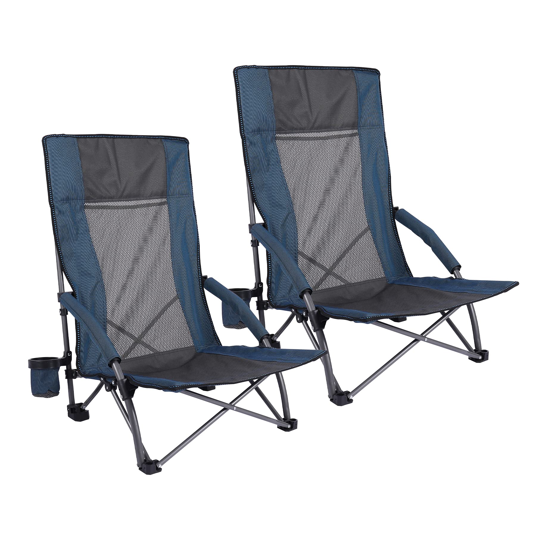REDCAMP High Back Beach Chairs for Adults 2 Pack - Oversized Folding Low Beach Chairs with Carry Bag, Lightweight Portable for Camping, Backpacking, Concerts & Outdoor Sports (Navy Blue) - Perfect for Beach Vacations, Picnics, Poolside Relaxation and Backyard BBQs