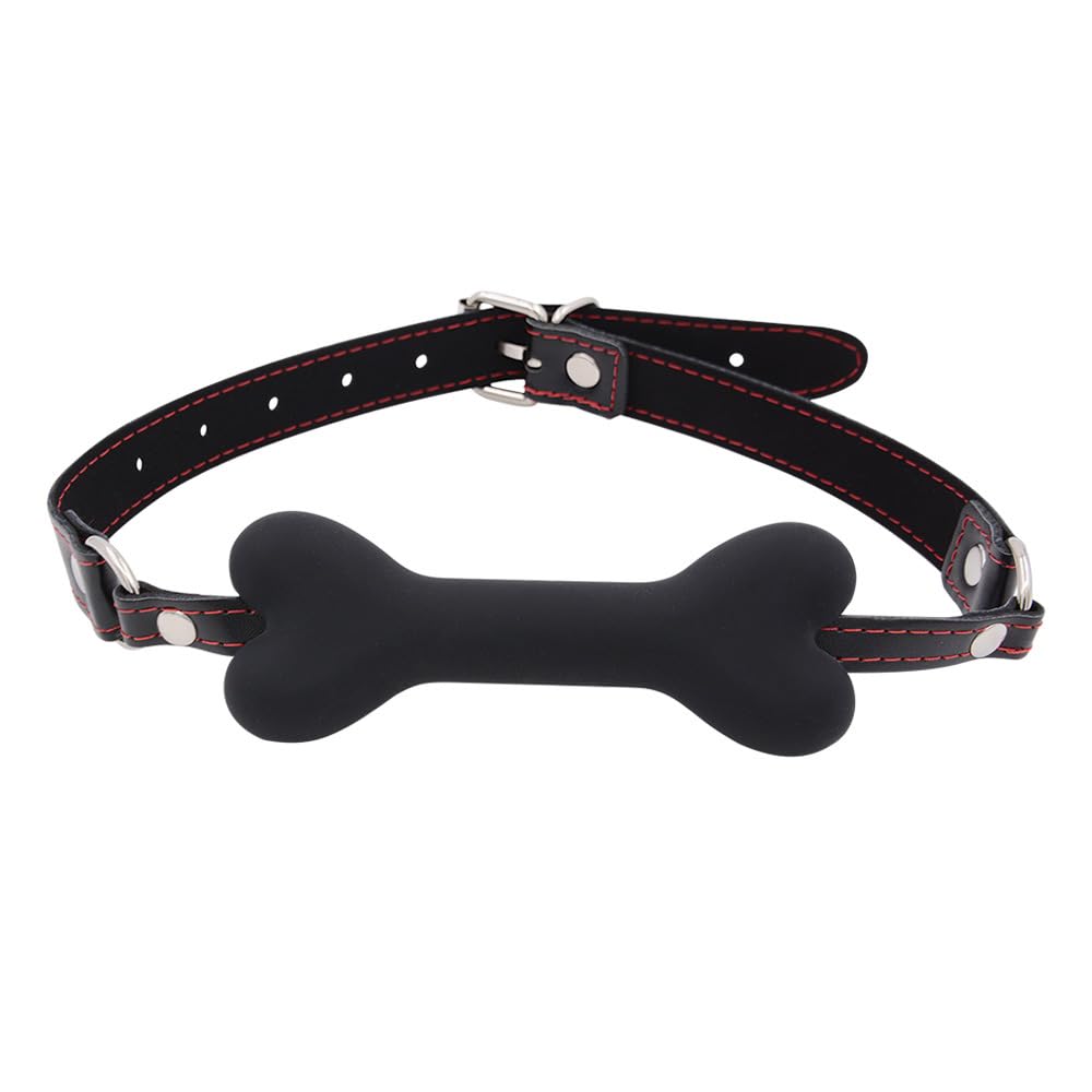 Premium Black Silicone Ball Gag with Leather Straps - BDSM Bondage Gear for Adults, Fetish Restraint Toy, Dog Bone Design for Breathable Comfort - Perfect for Role Play, BDSM Scenes & Fetish Parties